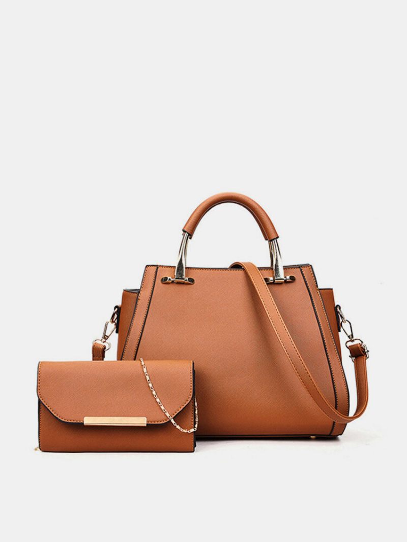 2 Db Női Pu Bőr Kézitáska Szabadidős Tömör Crossbody Táska