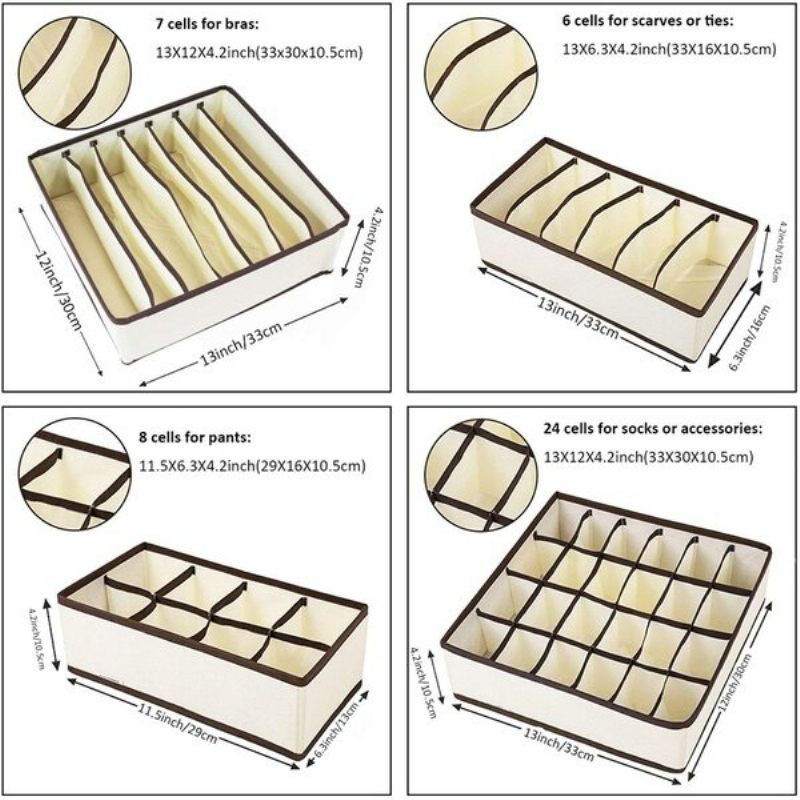 4db Szekrény Összecsukható Ruhatároló Rekeszek Zokni Melltartó Alsónemű Fiókelválasztó Tárolódoboz