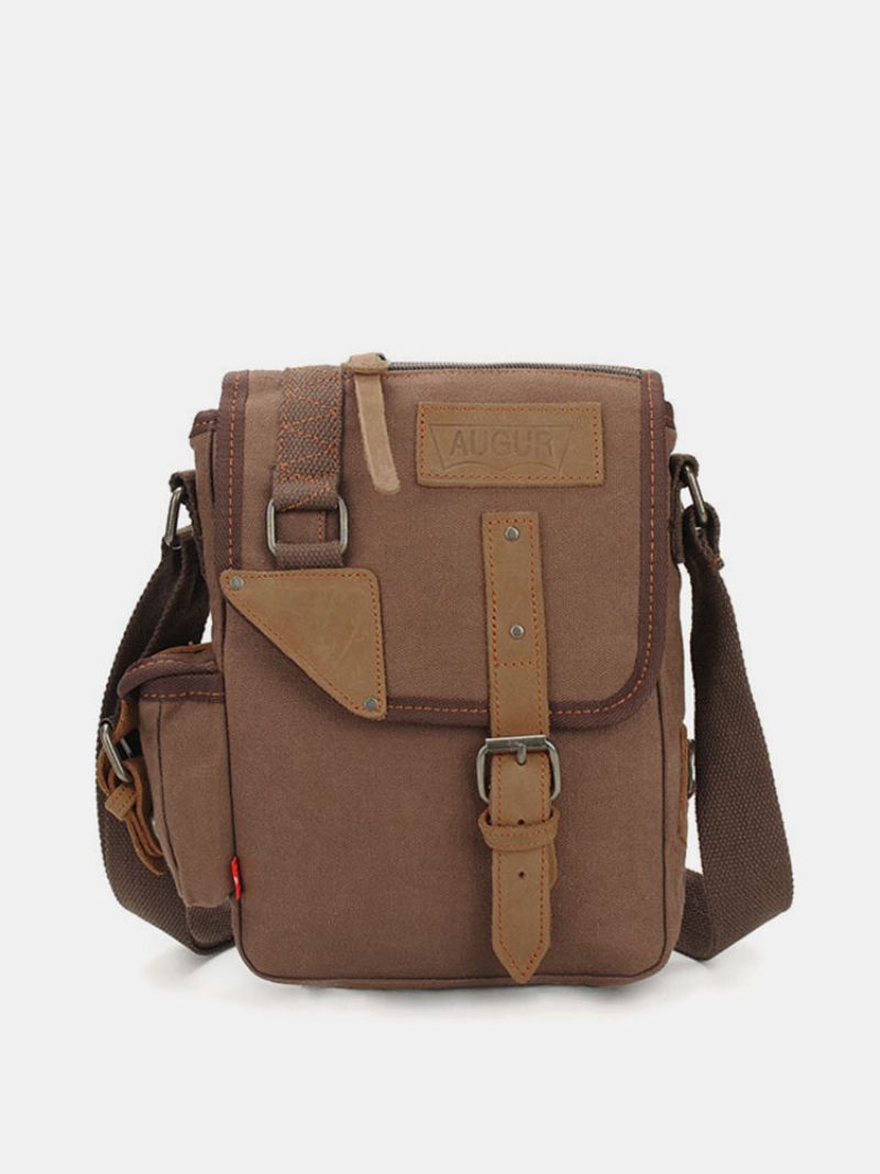 Augur Férfi Vintage Leisure Valódi Bőr Canvas Messenger Crossbody Táska Válltáska