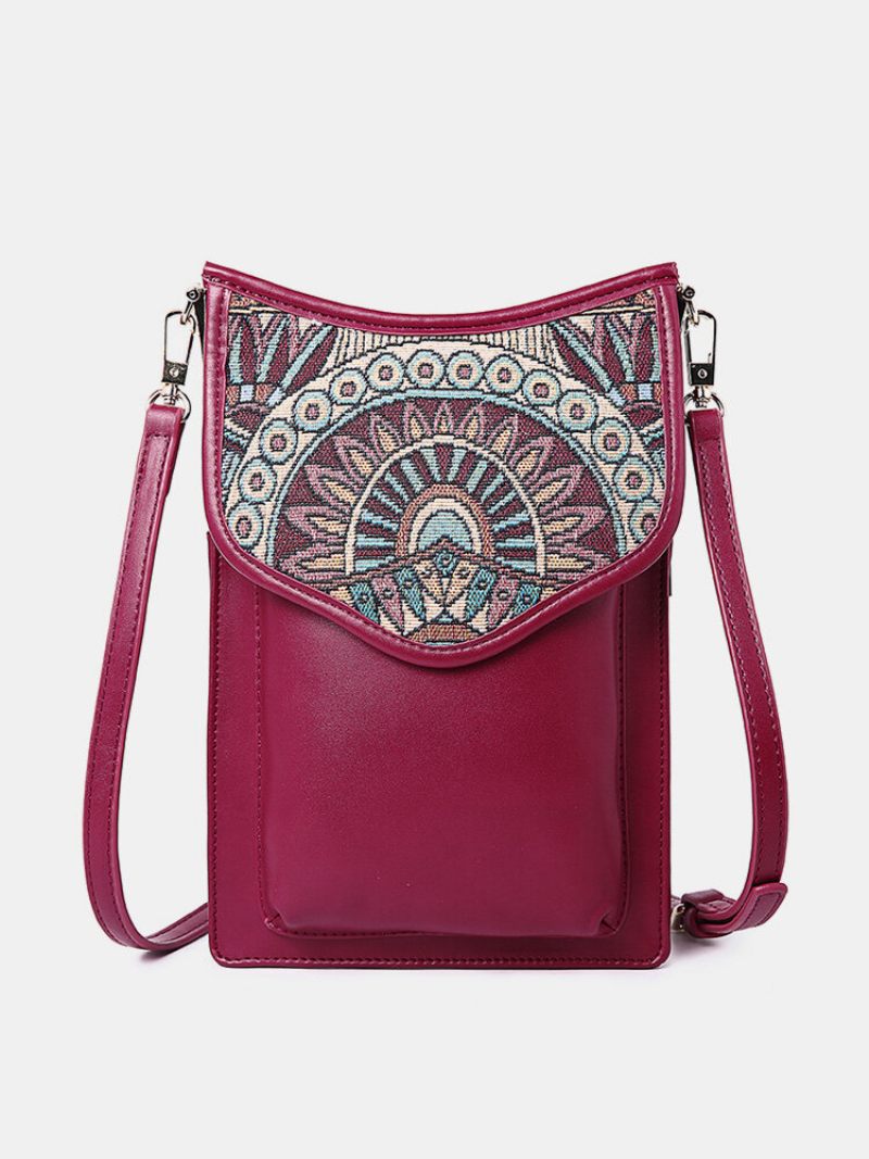 Brenice Bohemia Stílusú Válltáskák Vintage Vászon Virágnyomtatás Telefontáskák Crossbody Táskák