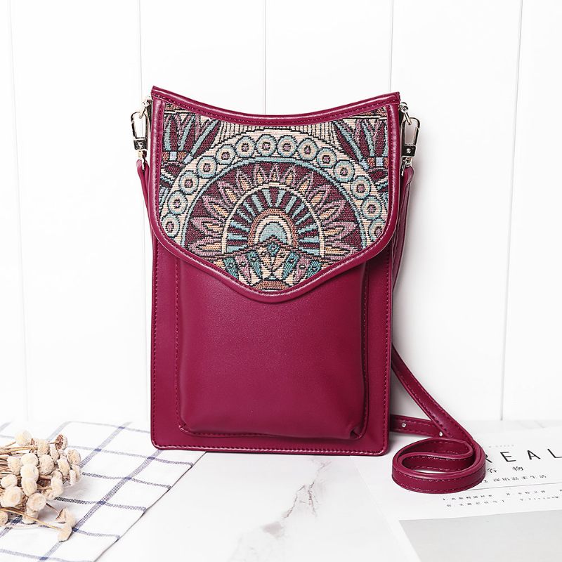 Brenice Bohemia Stílusú Válltáskák Vintage Vászon Virágnyomtatás Telefontáskák Crossbody Táskák