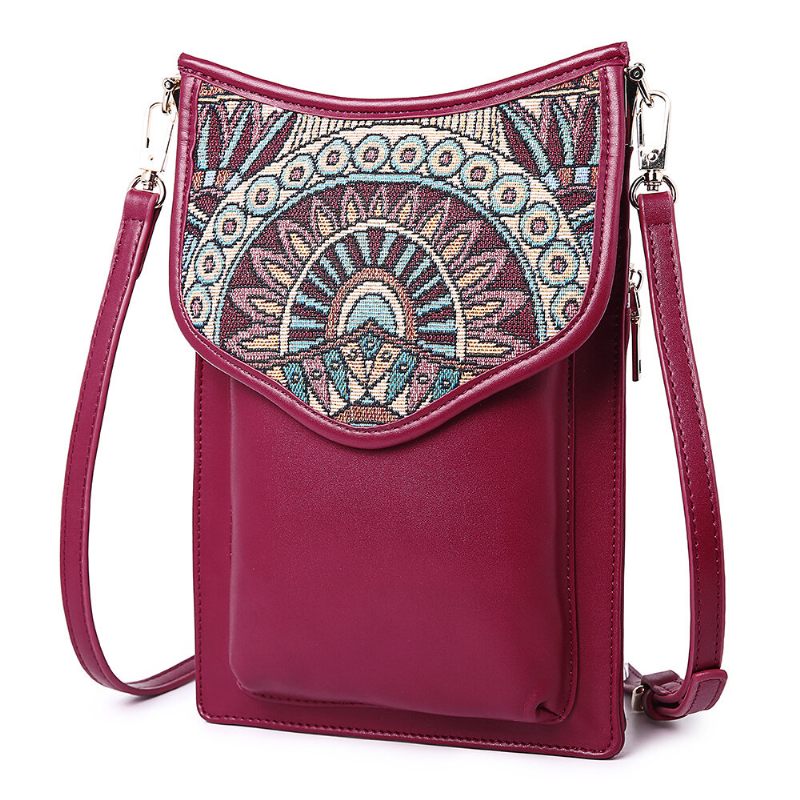 Brenice Bohemia Stílusú Válltáskák Vintage Vászon Virágnyomtatás Telefontáskák Crossbody Táskák