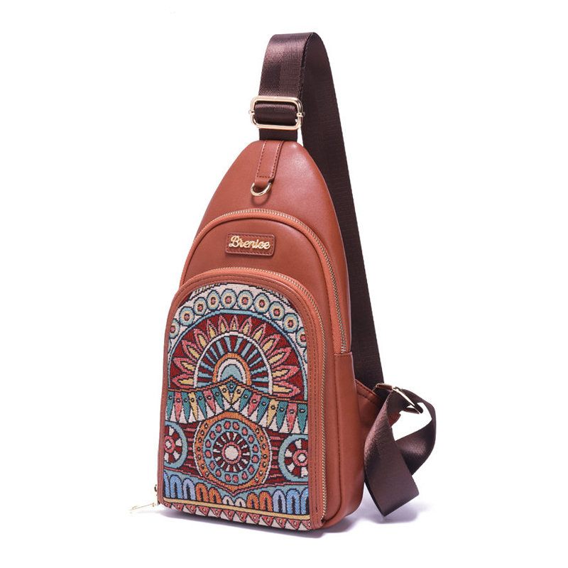 Brenice Vintage Hímzéses Melltáskák National Printing Crossbody Táskák