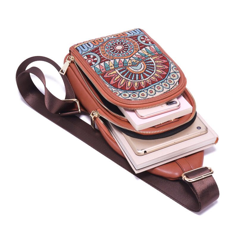 Brenice Vintage Hímzéses Melltáskák National Printing Crossbody Táskák