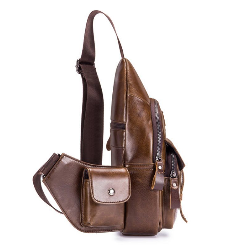 Ekphero Vintage Valódi Bőr Nagy Kapacitású Utazó Melltáska Crossbody Férfi Táska