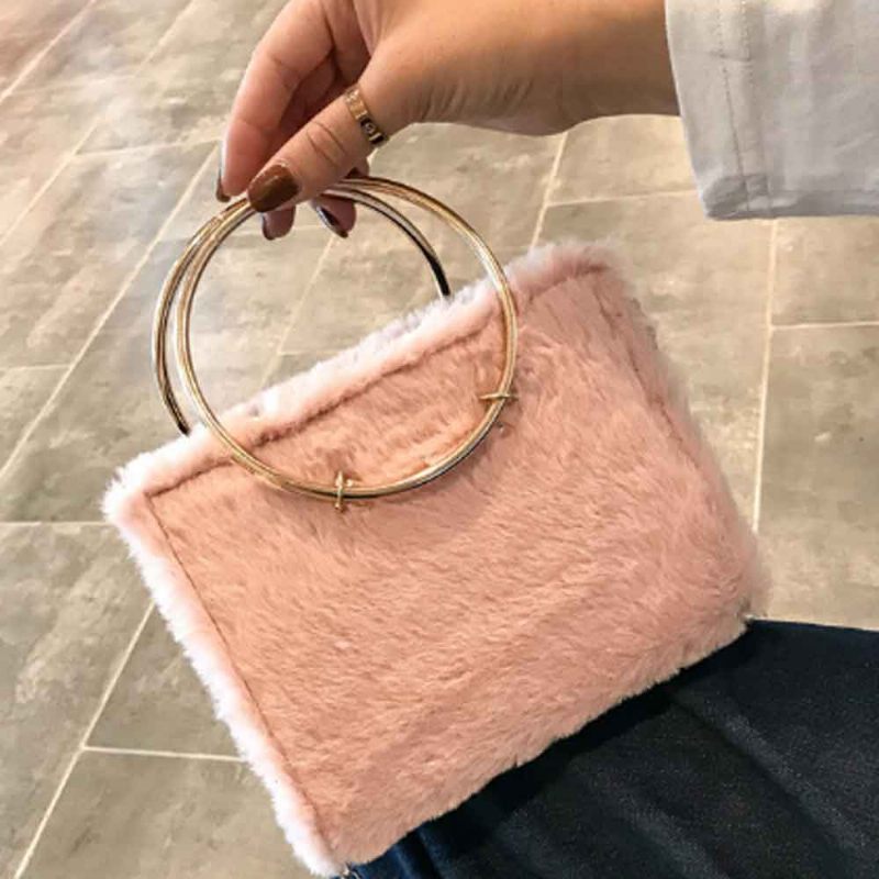 Fashion Ladies Crossbody Táska Válogatott Plüss Kézitáska Egyetlen Vállkötéllel És Fogantyúval