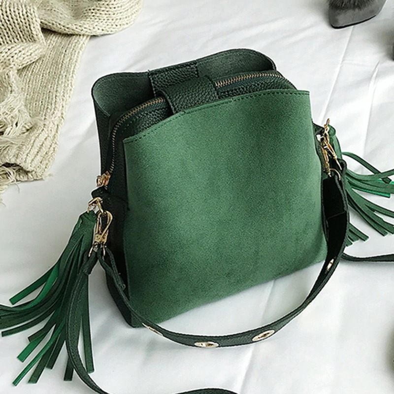 Fashion Scrub Női Vödörtáska Vintage Bojtári Táska Kiváló Minőségű Retro Válltáska Egyszerű Crossbody Bag Tote