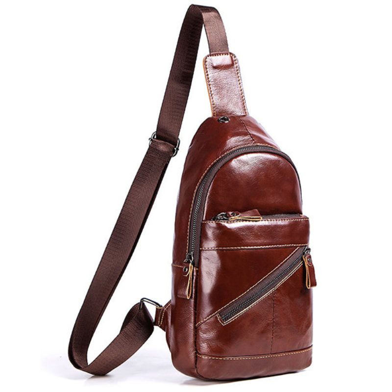 Férfi Solid Vintage Marhabőr Melltáska Crossbody Táska