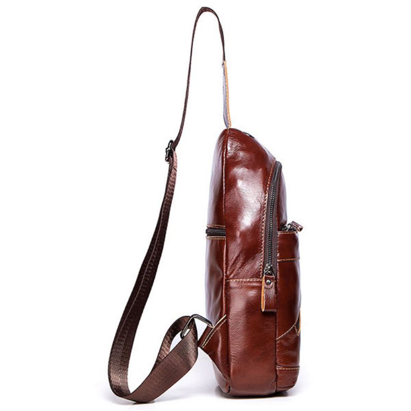 Férfi Solid Vintage Marhabőr Melltáska Crossbody Táska