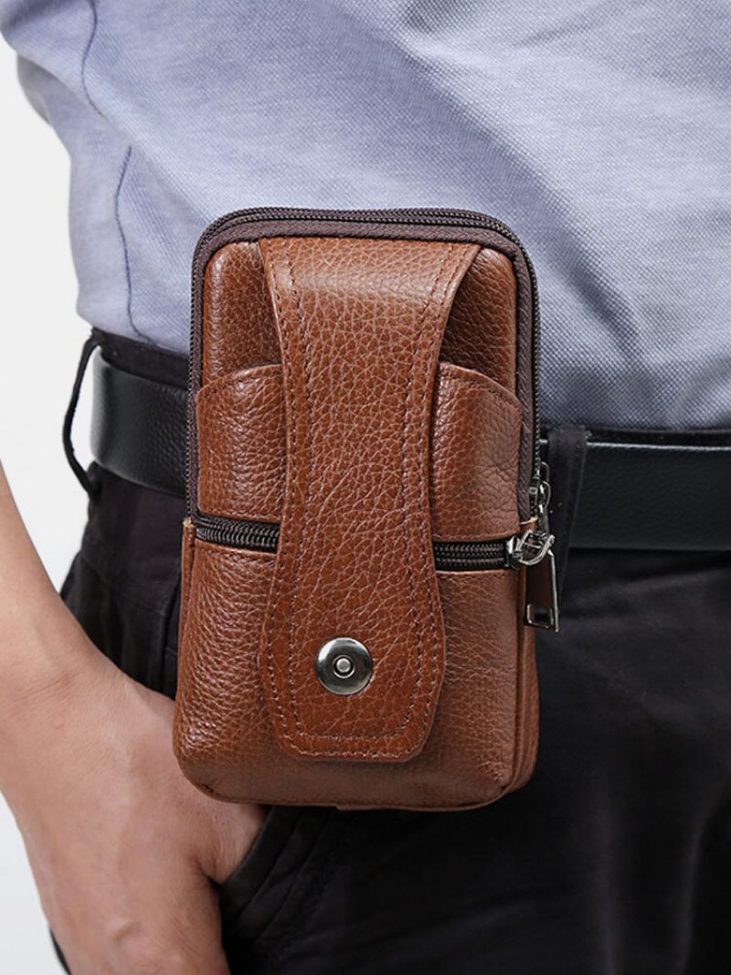 Férfi Valódi Bőr Multi-carry 6.5 Hüvelykes Telefontáska Crossbody Táska Deréktáska Övtáska