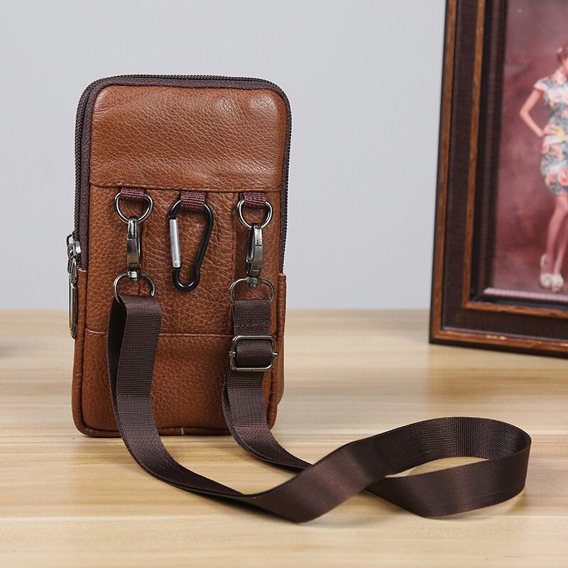 Férfi Valódi Bőr Multi-carry 6.5 Hüvelykes Telefontáska Crossbody Táska Deréktáska Övtáska