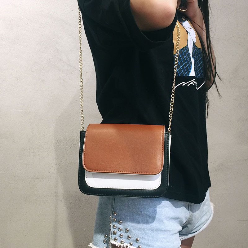 Laides Elegant Color Block Patchwork Pu Bőr Kézitáskák Flap Crossbody Táskák