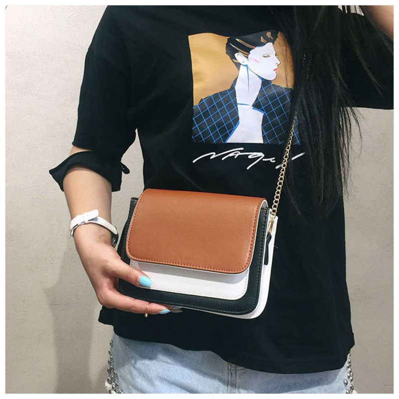 Laides Elegant Color Block Patchwork Pu Bőr Kézitáskák Flap Crossbody Táskák