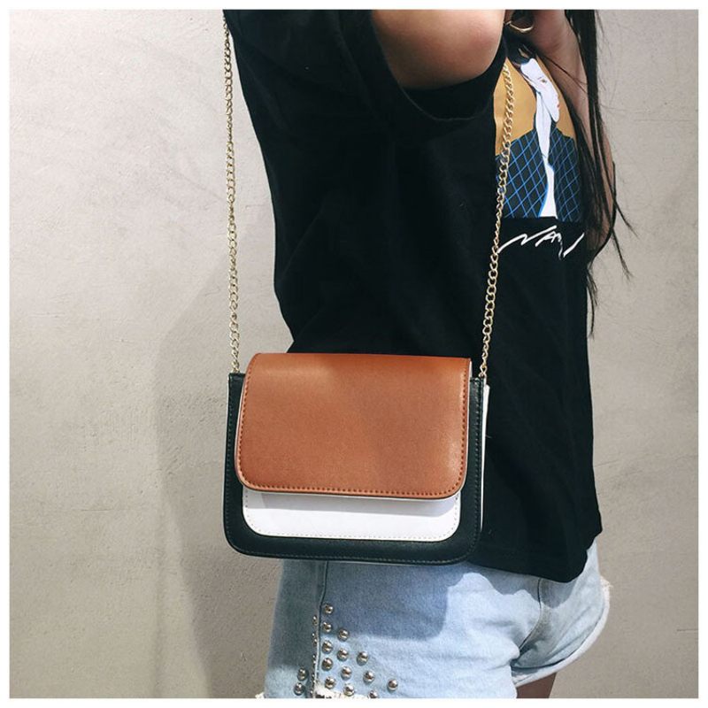 Laides Elegant Color Block Patchwork Pu Bőr Kézitáskák Flap Crossbody Táskák