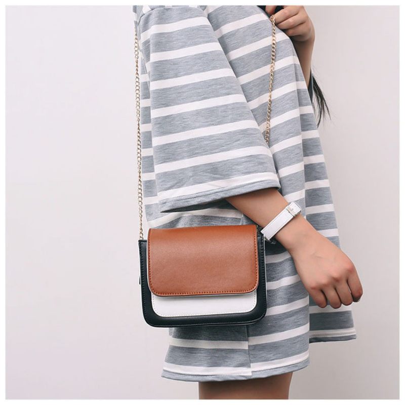 Laides Elegant Color Block Patchwork Pu Bőr Kézitáskák Flap Crossbody Táskák