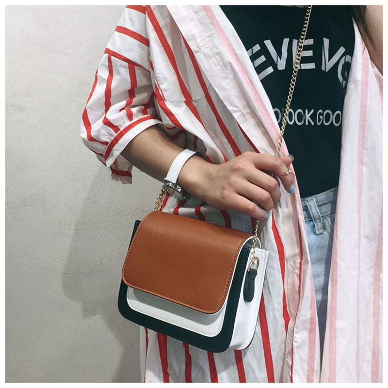 Laides Elegant Color Block Patchwork Pu Bőr Kézitáskák Flap Crossbody Táskák