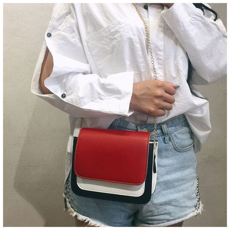 Laides Elegant Color Block Patchwork Pu Bőr Kézitáskák Flap Crossbody Táskák