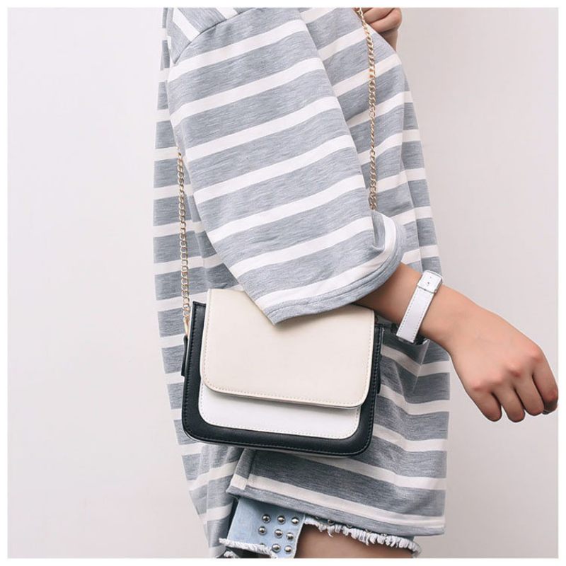 Laides Elegant Color Block Patchwork Pu Bőr Kézitáskák Flap Crossbody Táskák