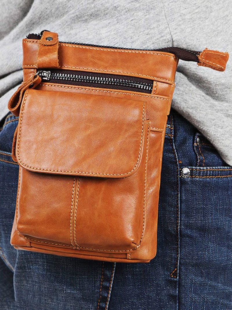 Man Vintage Valódi Bőr Nagy Kapacitású Deréktáska Crossbody Táska Többfunkciós Telefontáska