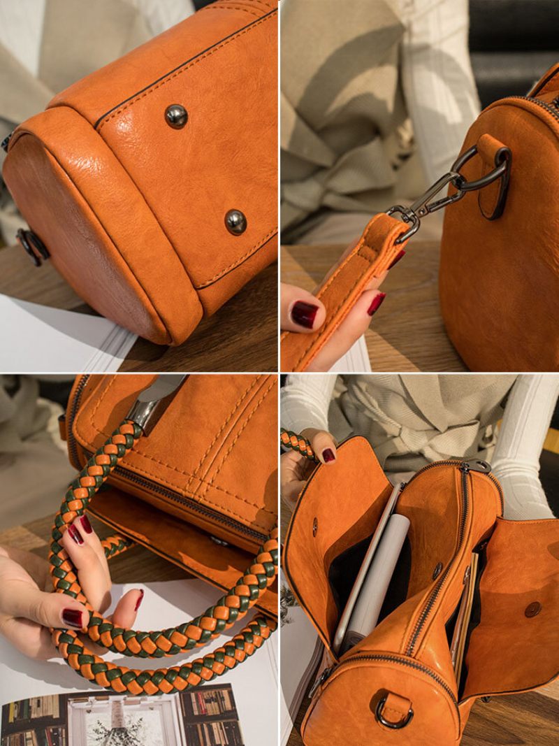 Műbőr Retro Szövött Fogantyús Többszörösen Hordozható Crossbody Táska Vízálló Állítható Vállpántos