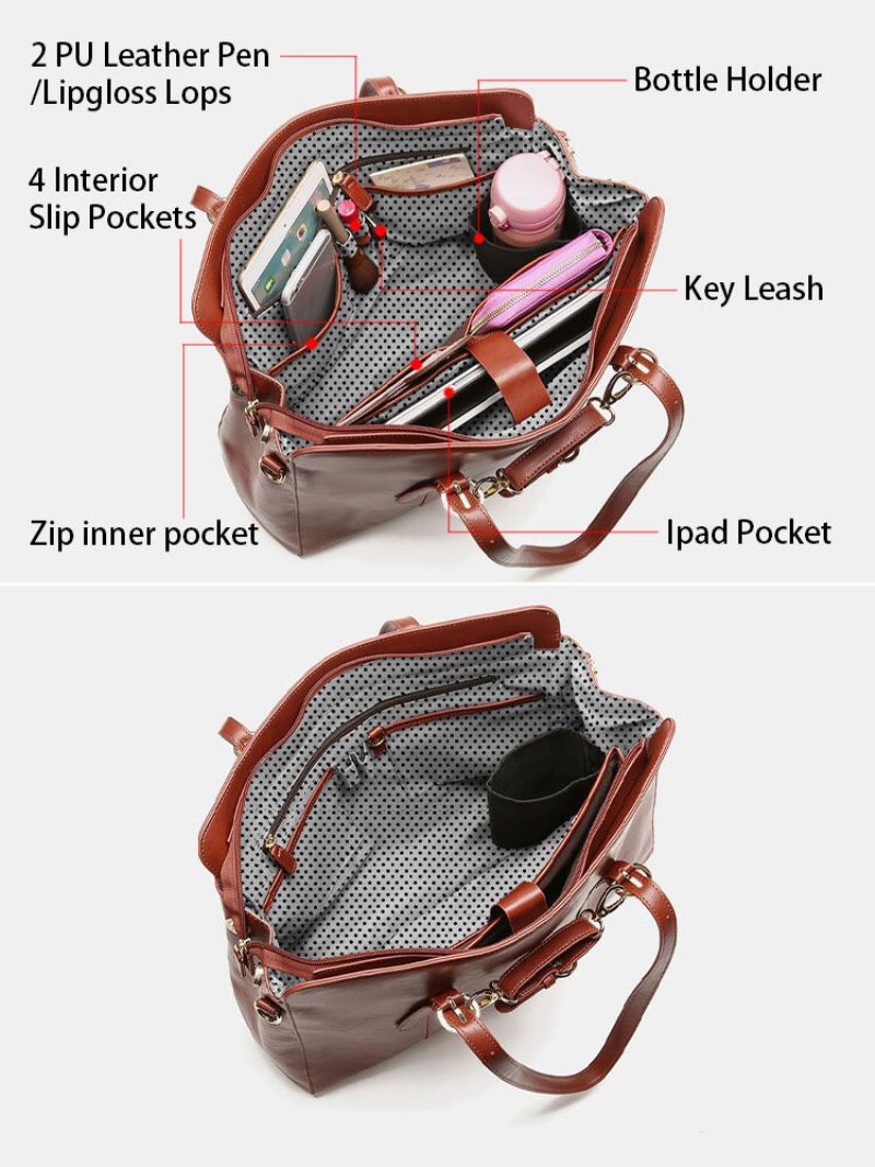 Műbőr Több Zsebes Nagy Kapacitású 13.3 Hüvelykes Laptoptáska Kétrészes Szett Kézitáska Crossbody Táskatartó