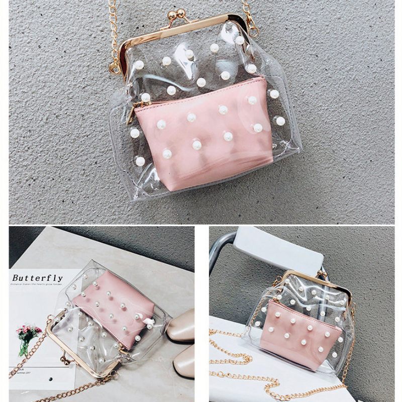 Női 2 Db Pvc Hasp Pearly Shell Válltáska Crossbody Táskák