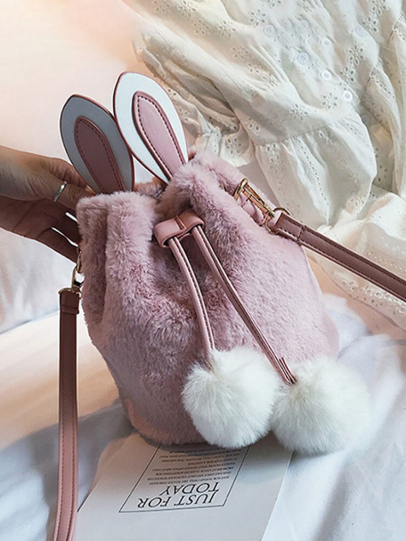 Női Aranyos Nyúl Bolyhos Bucket Bag String Crossbody Bag