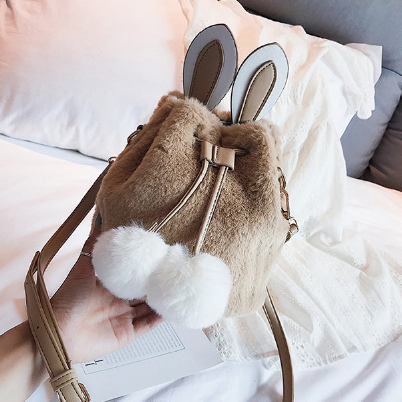 Női Aranyos Nyúl Bolyhos Bucket Bag String Crossbody Bag