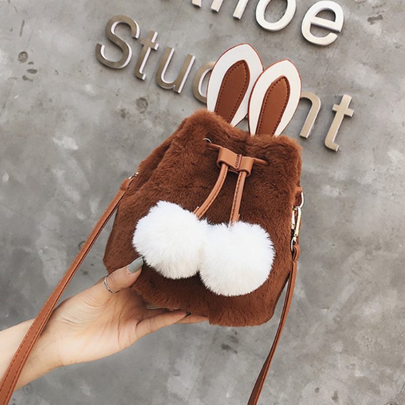 Női Aranyos Nyúl Bolyhos Bucket Bag String Crossbody Bag