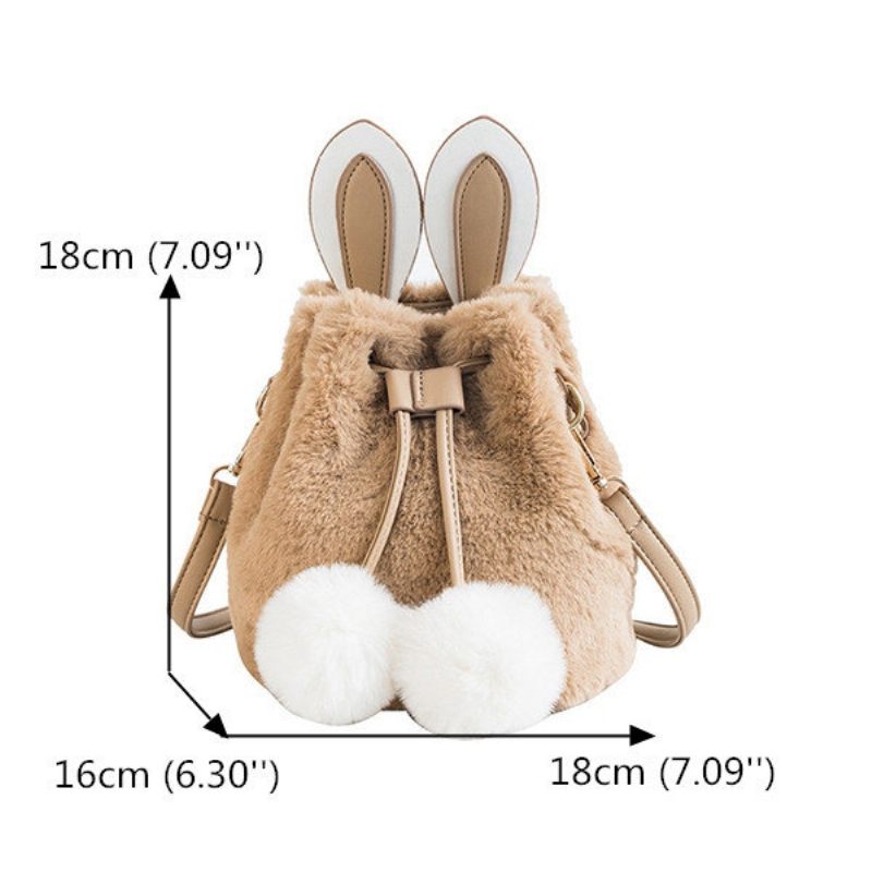 Női Aranyos Nyúl Bolyhos Bucket Bag String Crossbody Bag