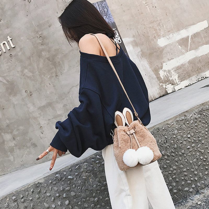 Női Aranyos Nyúl Bolyhos Bucket Bag String Crossbody Bag