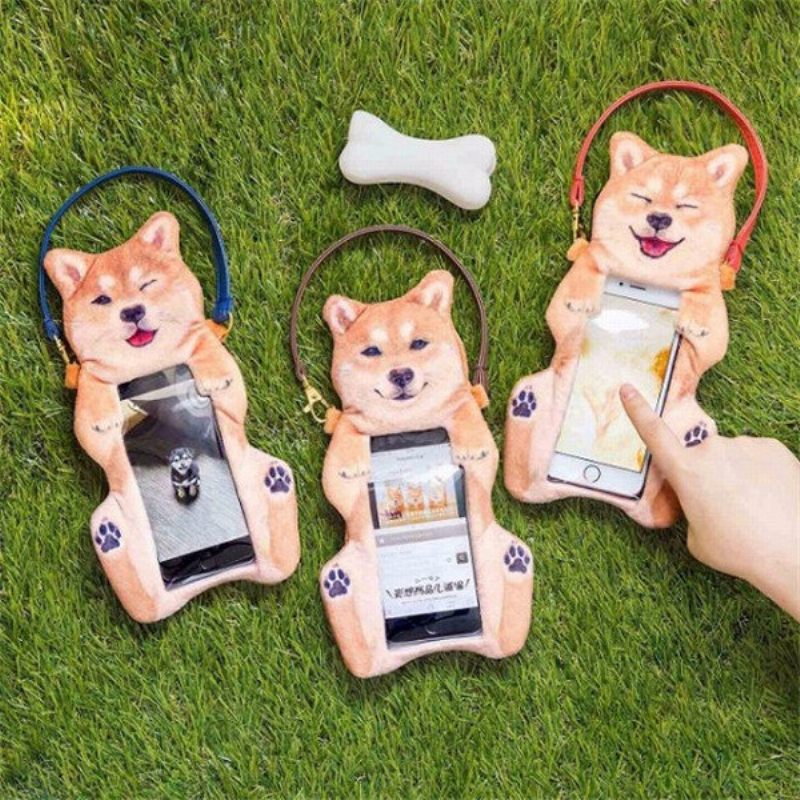 Női Aranyos Shiba Inu Kutya Érintőképernyős Telefon Pénztárca Plüss Érmetáska