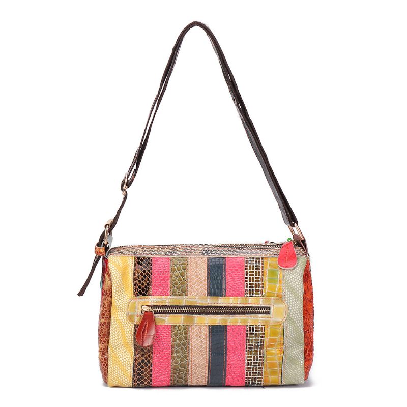 Női Bohemian Valódi Bőr Crossbody Táskák Virágos Vintage Válltáskák