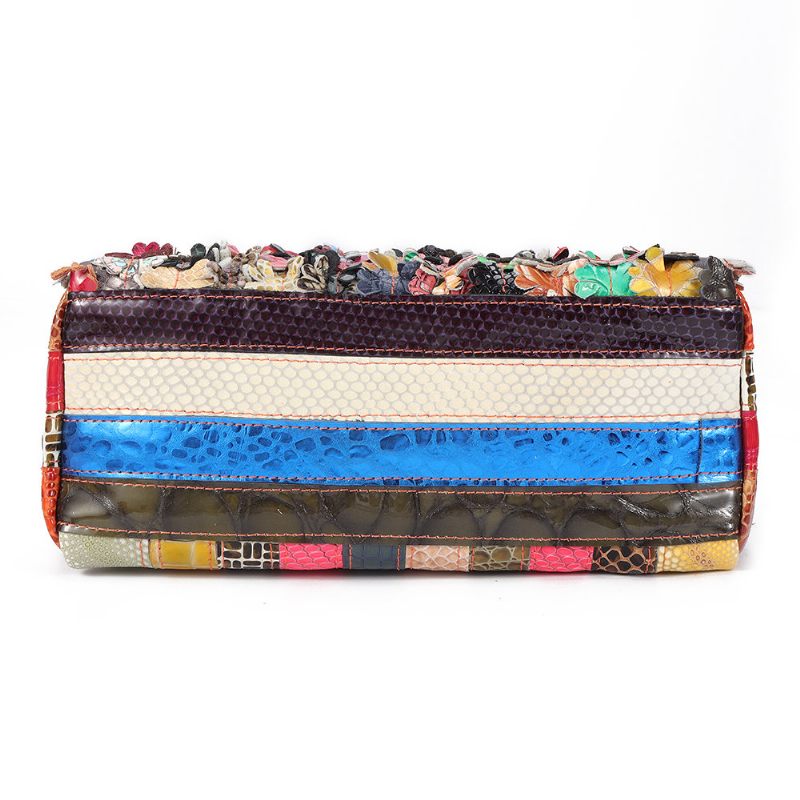 Női Bohemian Valódi Bőr Crossbody Táskák Virágos Vintage Válltáskák