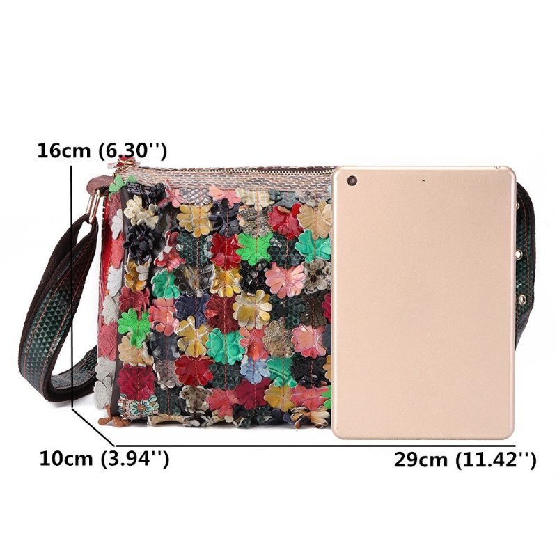 Női Bohemian Valódi Bőr Crossbody Táskák Virágos Vintage Válltáskák