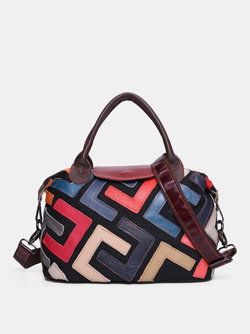 Női Bohemian Valódi Bőr Patchwork Kézitáskák Nagy Kapacitású Vintage Crossbody Táskák