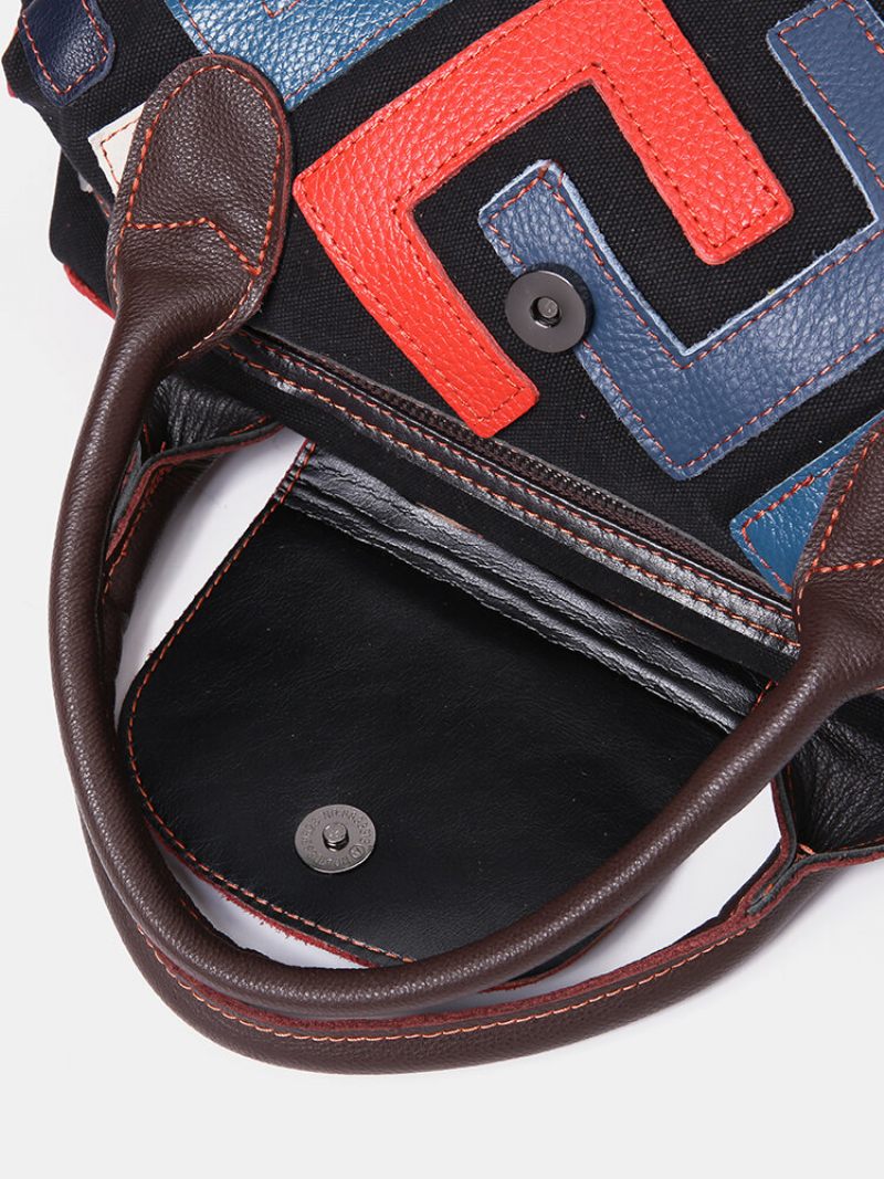 Női Bohemian Valódi Bőr Patchwork Kézitáskák Nagy Kapacitású Vintage Crossbody Táskák