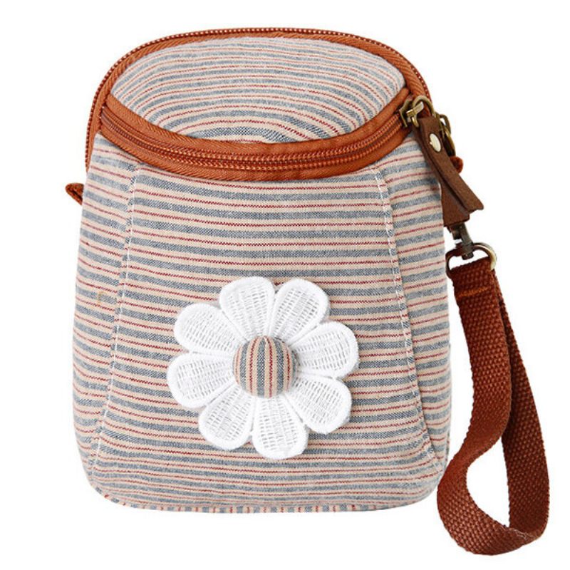 Női Cnavas Virágcsíkos Mini Crossbody Táska Szabadidős 6 Hüvelykes Telefontáska