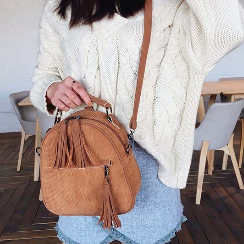 Női Corduroy Multi-function Crossbody Bag Bojt Tömör Hátizsák Vintage Válltáska