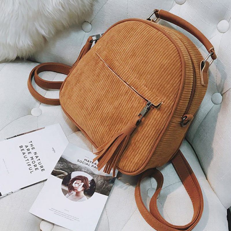 Női Corduroy Multi-function Crossbody Bag Bojt Tömör Hátizsák Vintage Válltáska