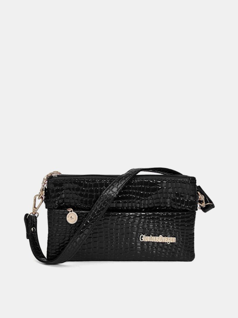 Női Crocodile Grain Elegant Három Cipzáras Crossbody Táskák Szabadidős Válltáskák