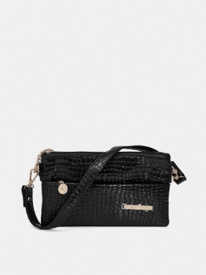 Női Crocodile Grain Elegant Három Cipzáras Crossbody Táskák Szabadidős Válltáskák