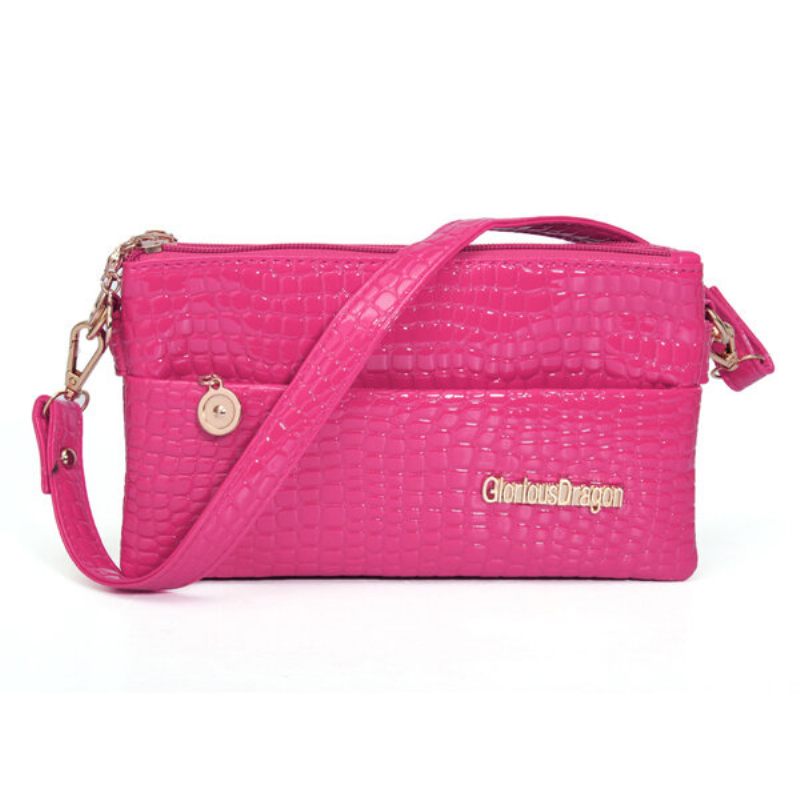 Női Crocodile Grain Elegant Három Cipzáras Crossbody Táskák Szabadidős Válltáskák