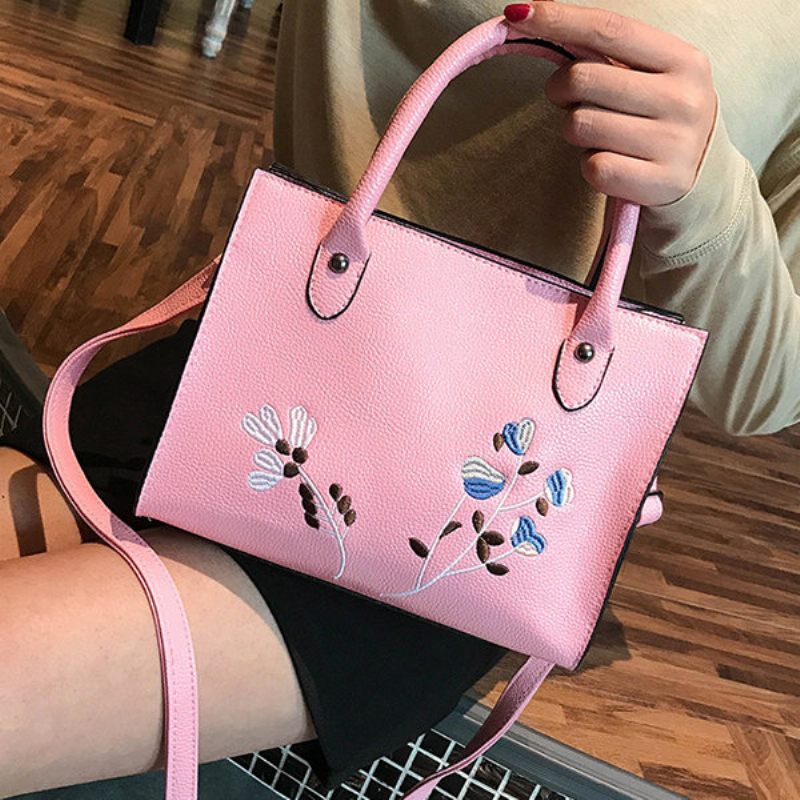 Női Hímzéses Kézitáska Szabadidős Pu Bőrből Készült Crossbody Táska