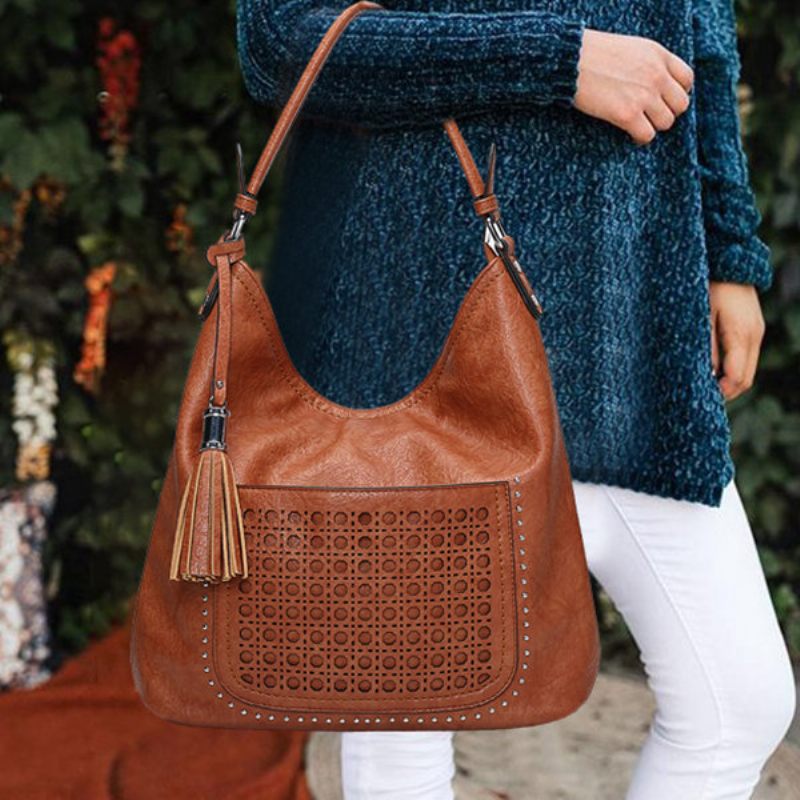 Női Lézerrel Vágott Táska Tassel Rivet Tote Bag