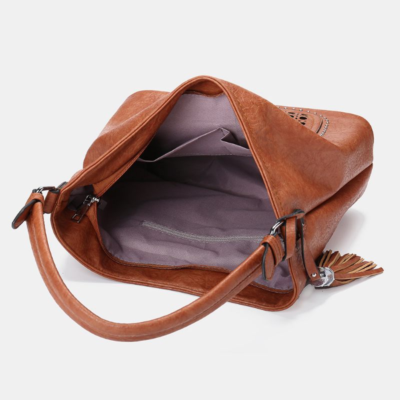 Női Lézerrel Vágott Táska Tassel Rivet Tote Bag