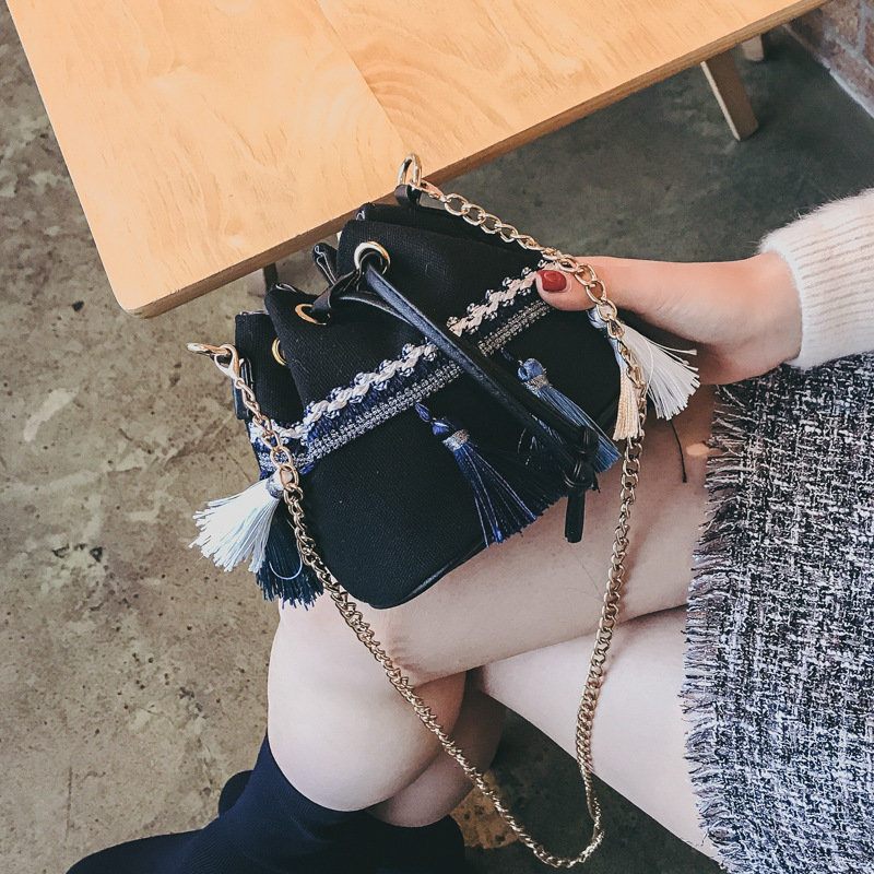 Női Mini Chain Bucket Bag Dash Rope Válltáska Kézitáska