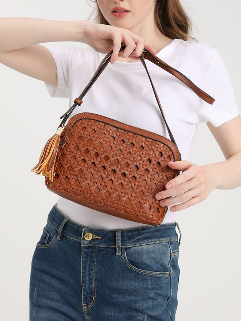 Női Műbőr Vintage Tessel Nagy Kapacitású Crossbody Táska Divatos Szőtt