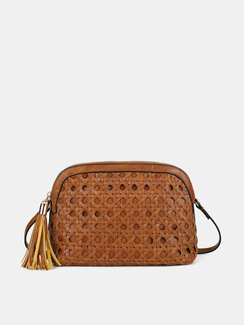 Női Műbőr Vintage Tessel Nagy Kapacitású Crossbody Táska Divatos Szőtt