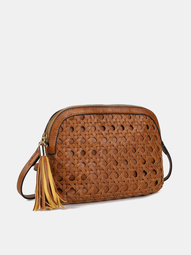 Női Műbőr Vintage Tessel Nagy Kapacitású Crossbody Táska Divatos Szőtt